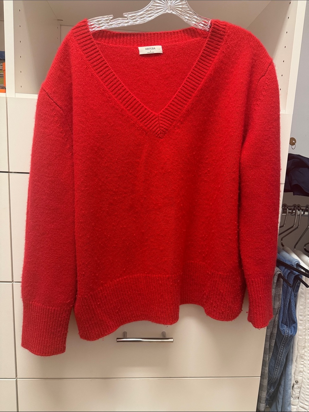 Aritzia Bright Red V-Neck Knit Sweater